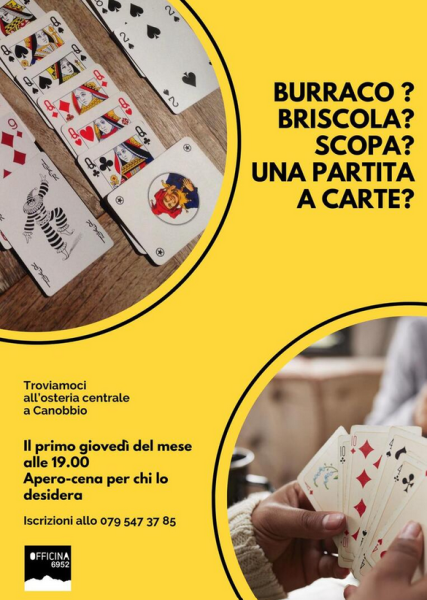 Burraco-briscola-scopa-partita a carte- Osteria Centrale il 1° giovedì del mese ore 19:00
